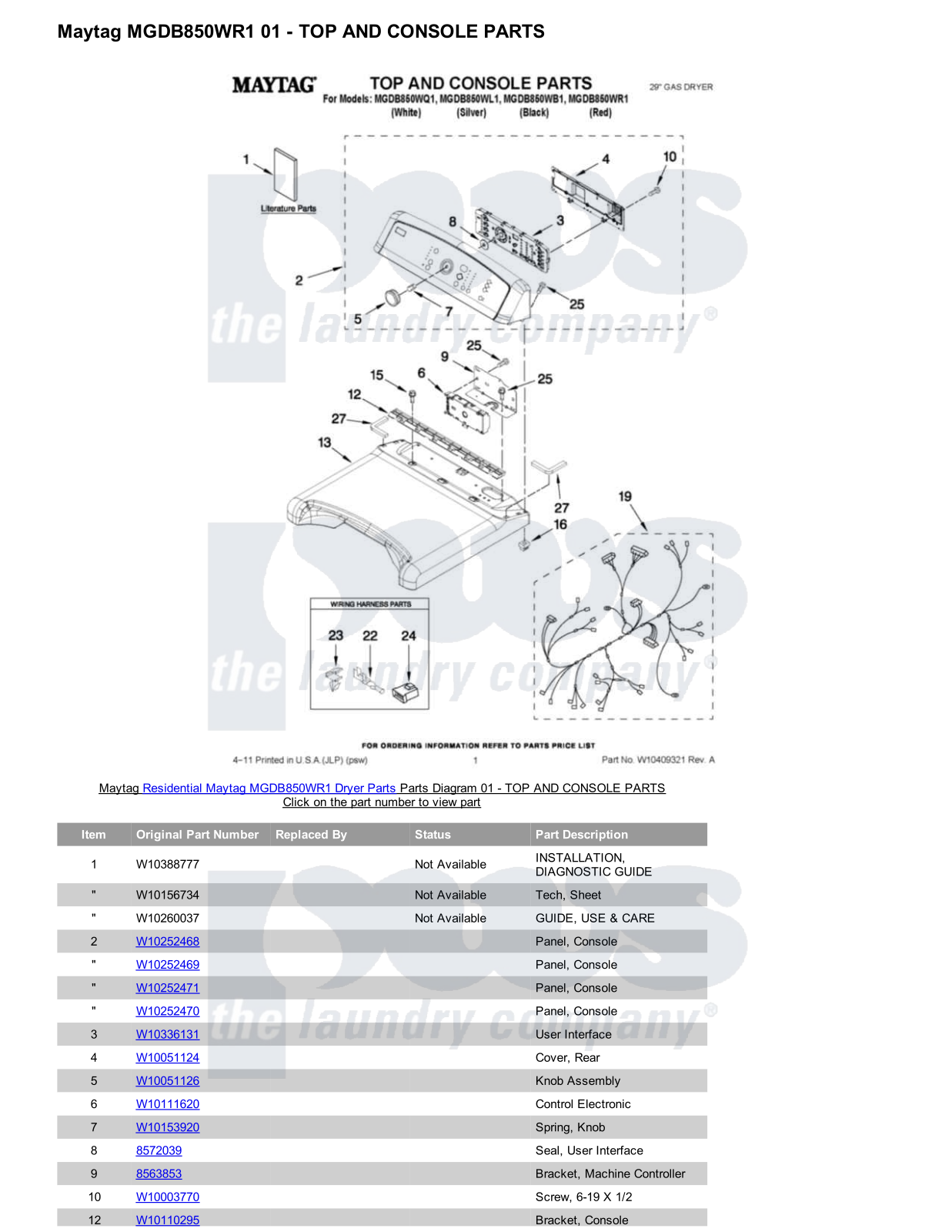 Maytag MGDB850WR1 Parts Diagram