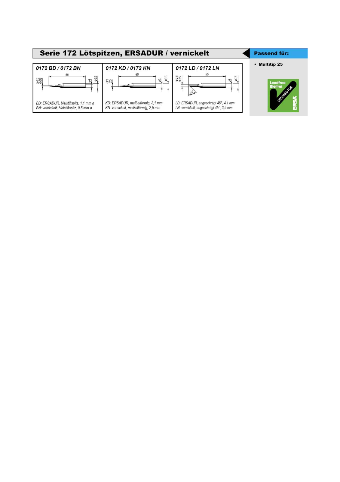 ERSA 172 BD Datasheet - ManualMachine.com
