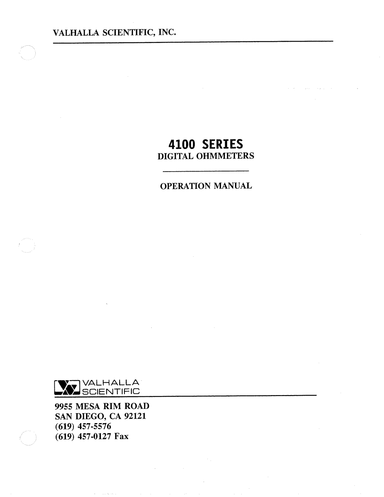 Valhalla Scientific 4165-1344, 4165, 4150ATC, 4100ATC Service manual