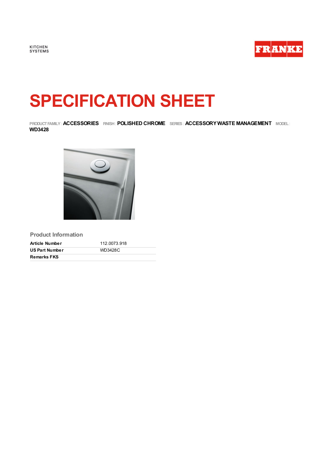 Franke Foodservice WD3428 User Manual