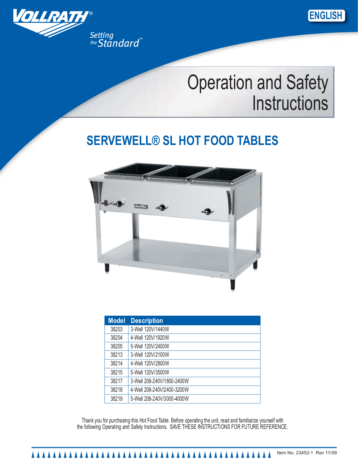 Vollrath 38205 Service Manual