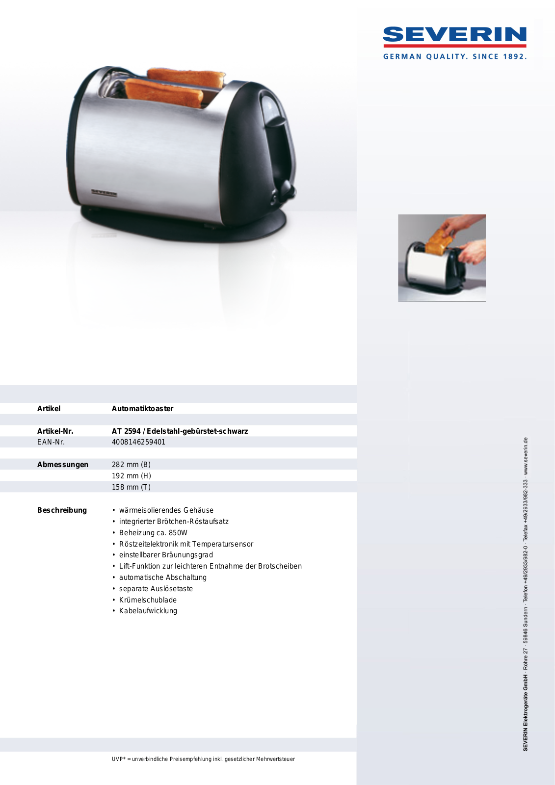 Severin AT 2594 DATASHEET