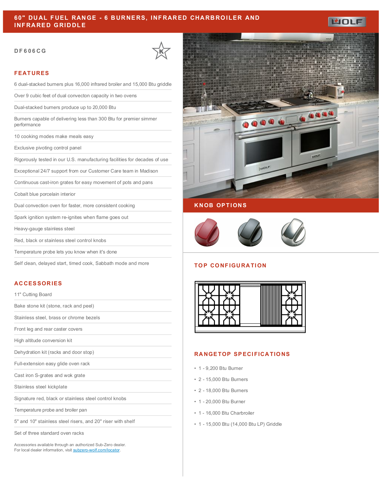 Wolf DF606CG Specification Sheet