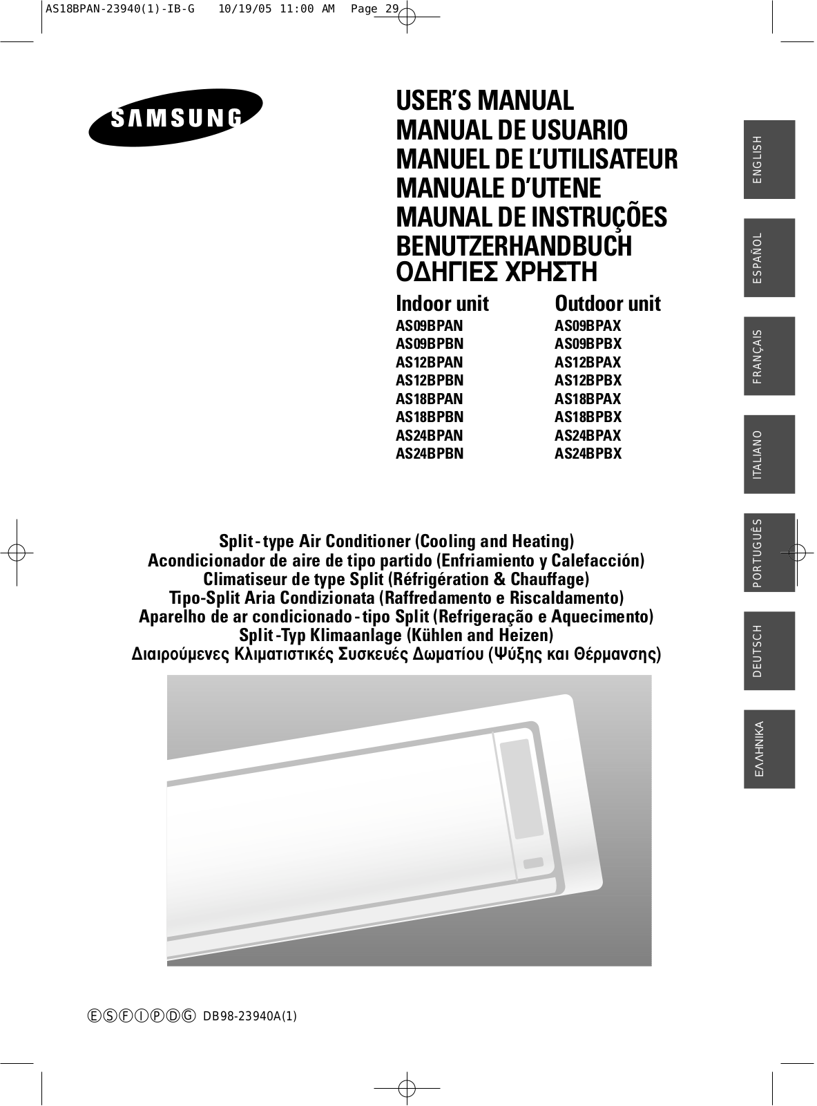 Samsung AS09BPAN, AS09BPBN, AS12BPAN, AS12BPBN, AS18BPAN Manual