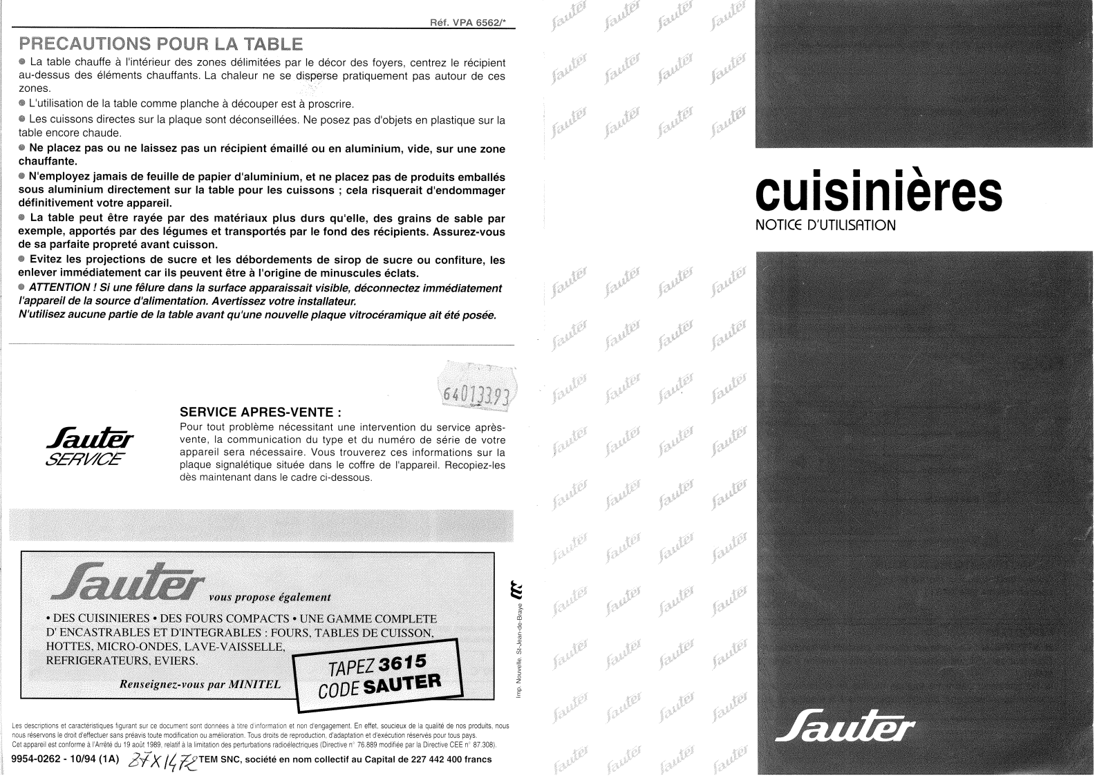 Sauter VPA6562, VPA6262 User Manual