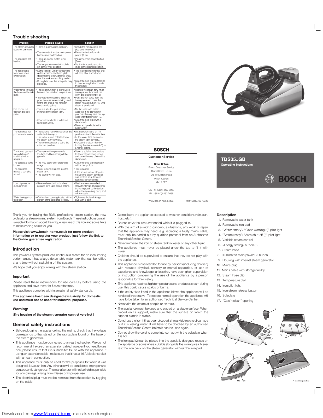 Bosch TDS35..GB, B35L Operating Instructions Manual