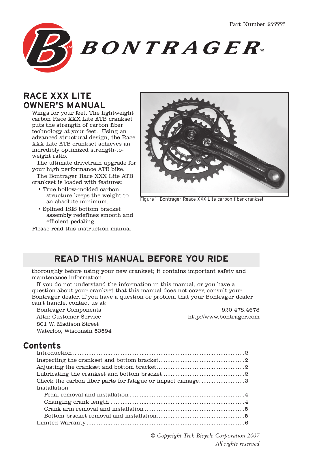 Bontrager Race XXX Lite User Manual