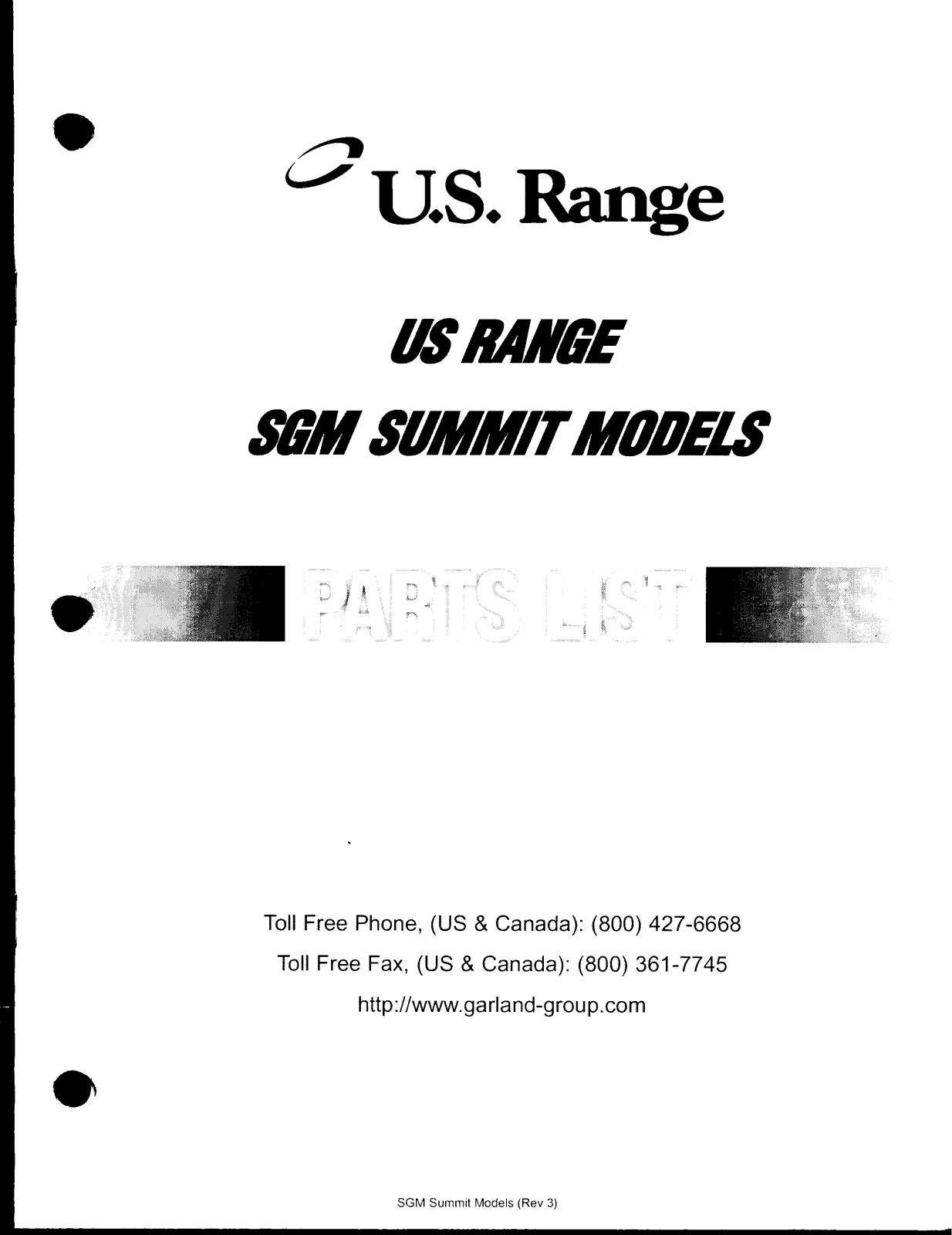 Garland SGM-100 Parts List