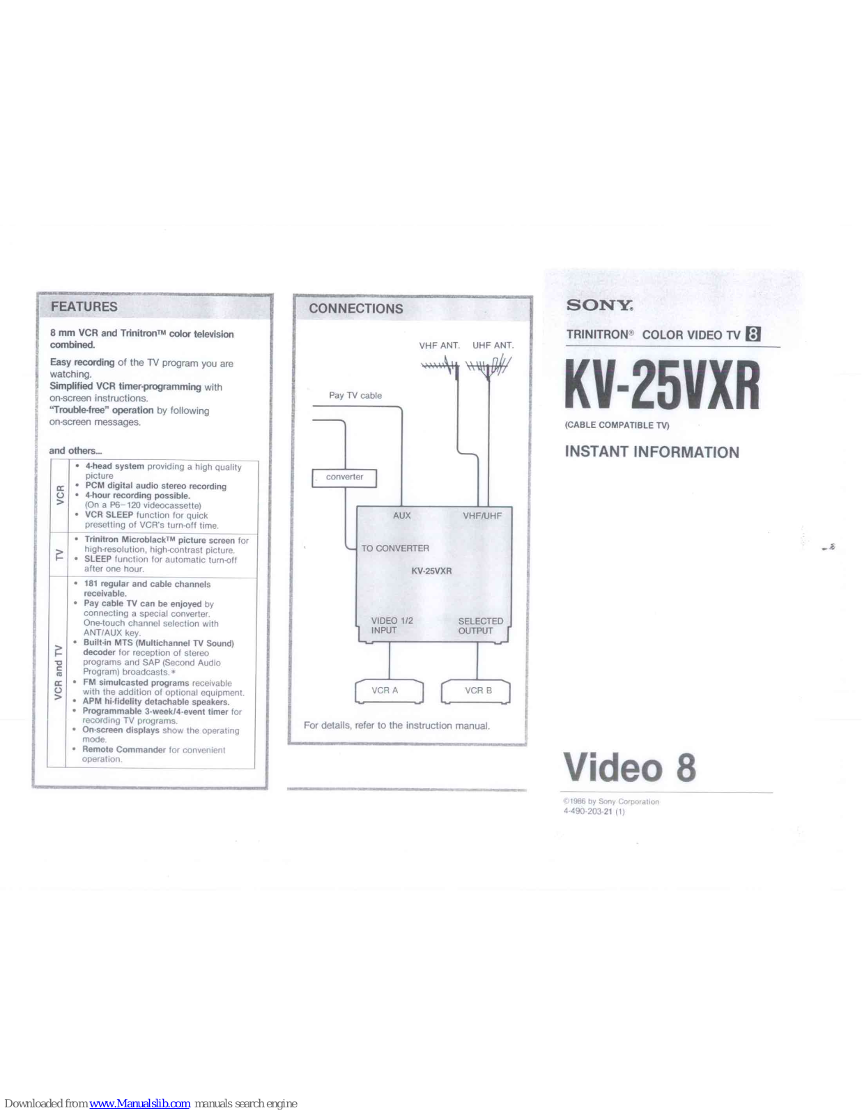 Sony Trinitron KV-25VXR Instant Information