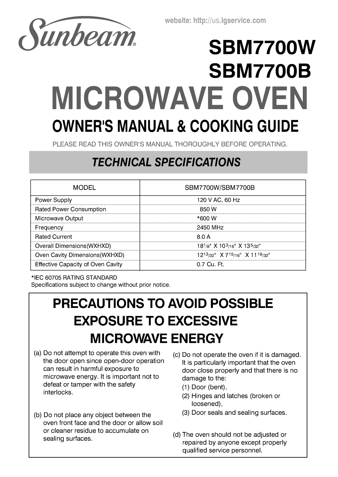 LG SBM7700W, SBM7700B User Manual