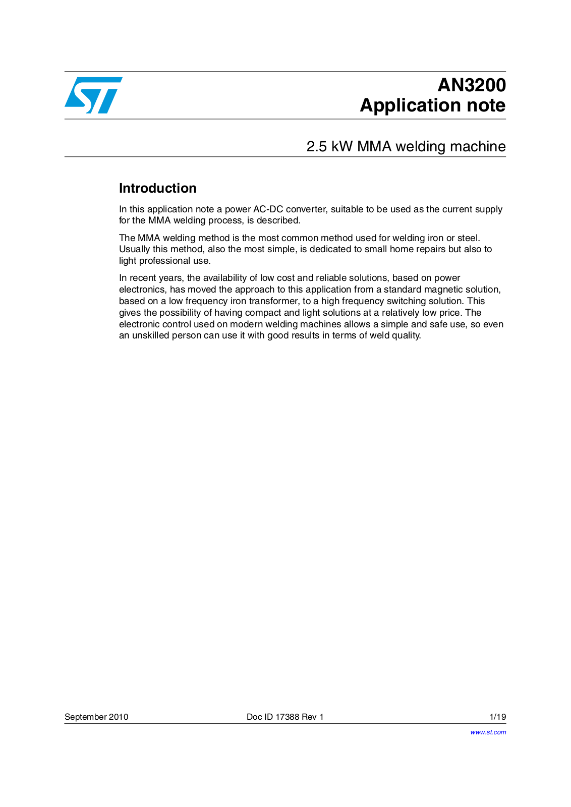 ST AN3200 APPLICATION NOTE