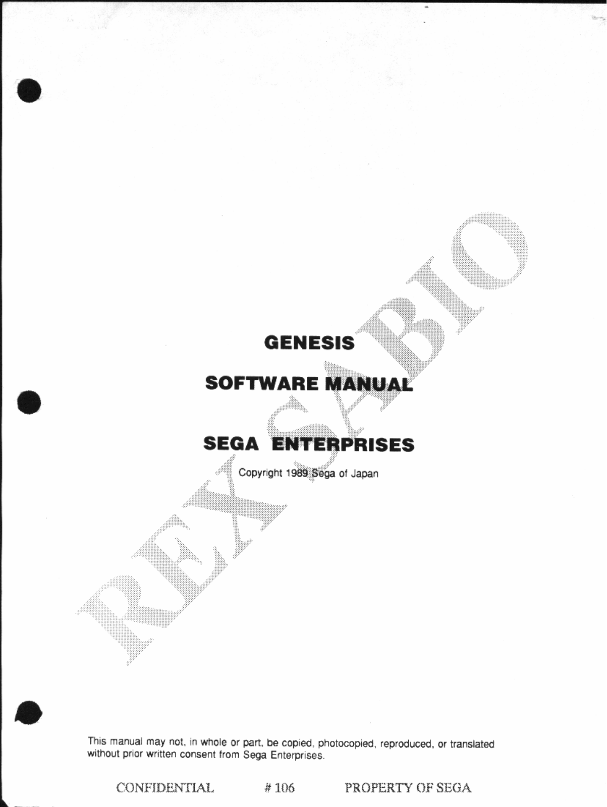 Sega Genesis Software Manual