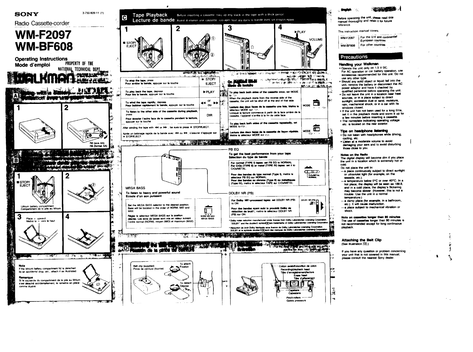 Sony WM-F2097 User Manual