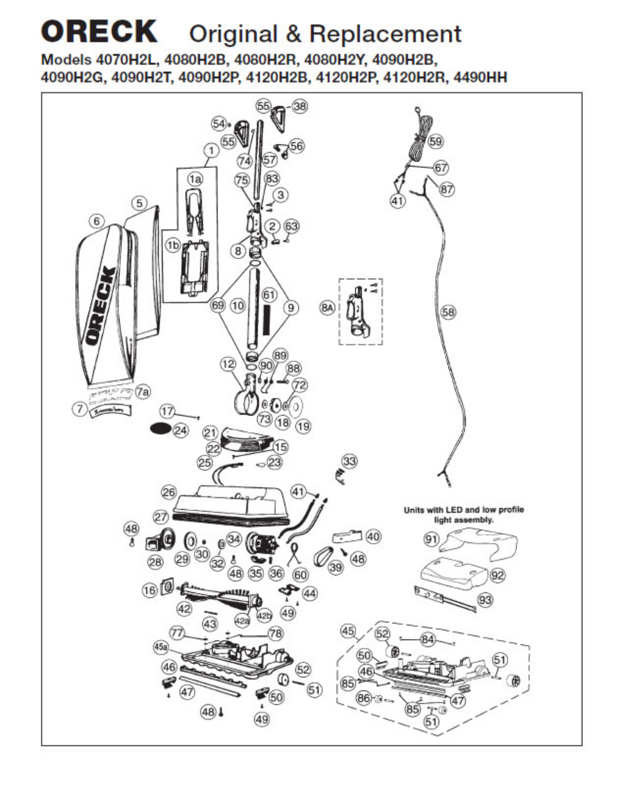 Oreck 4080h2r, 4490hh, 4120h2b, 4120h2r, 4090h2p Owner's Manual