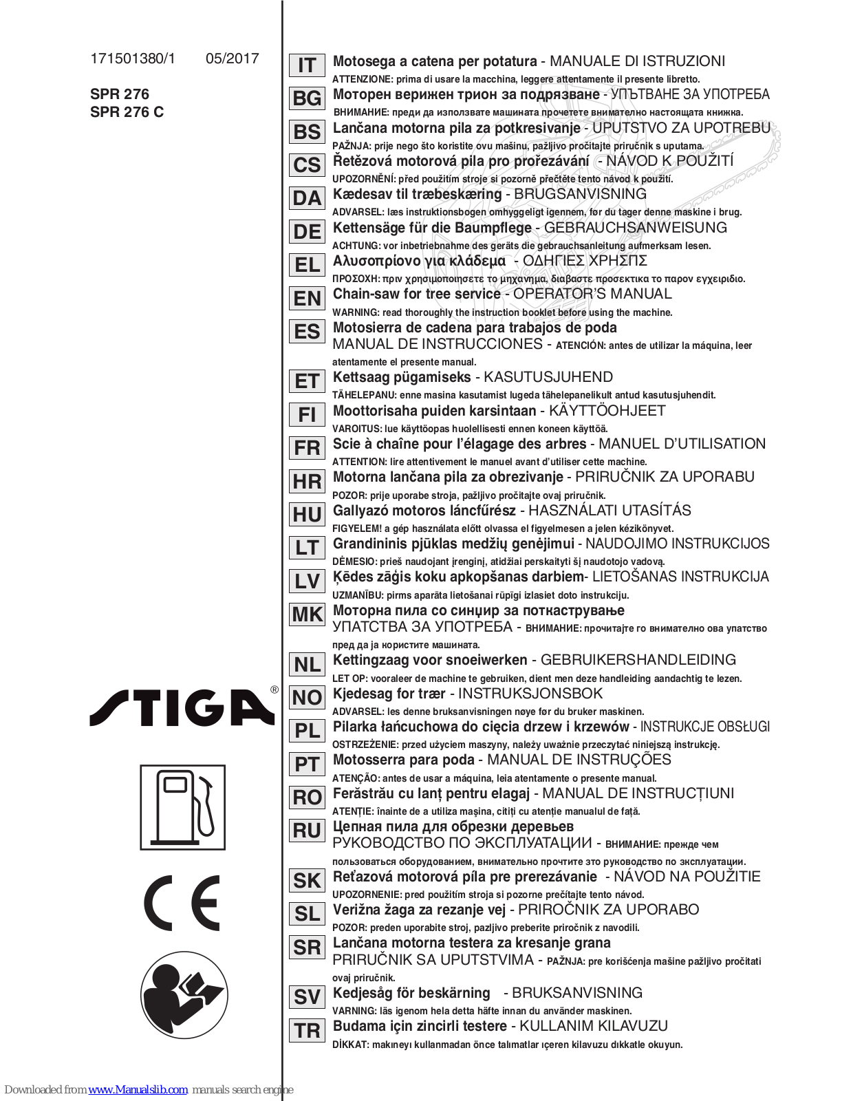 Stiga SPR 276, SPR 276 C, SP 386, SP 426, SP 526 Operator's Manual