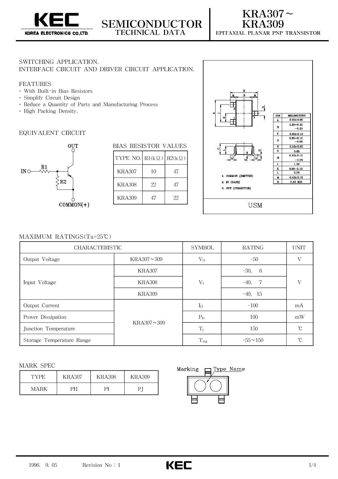 KEC KRA309, KRA308, KRA307 Datasheet