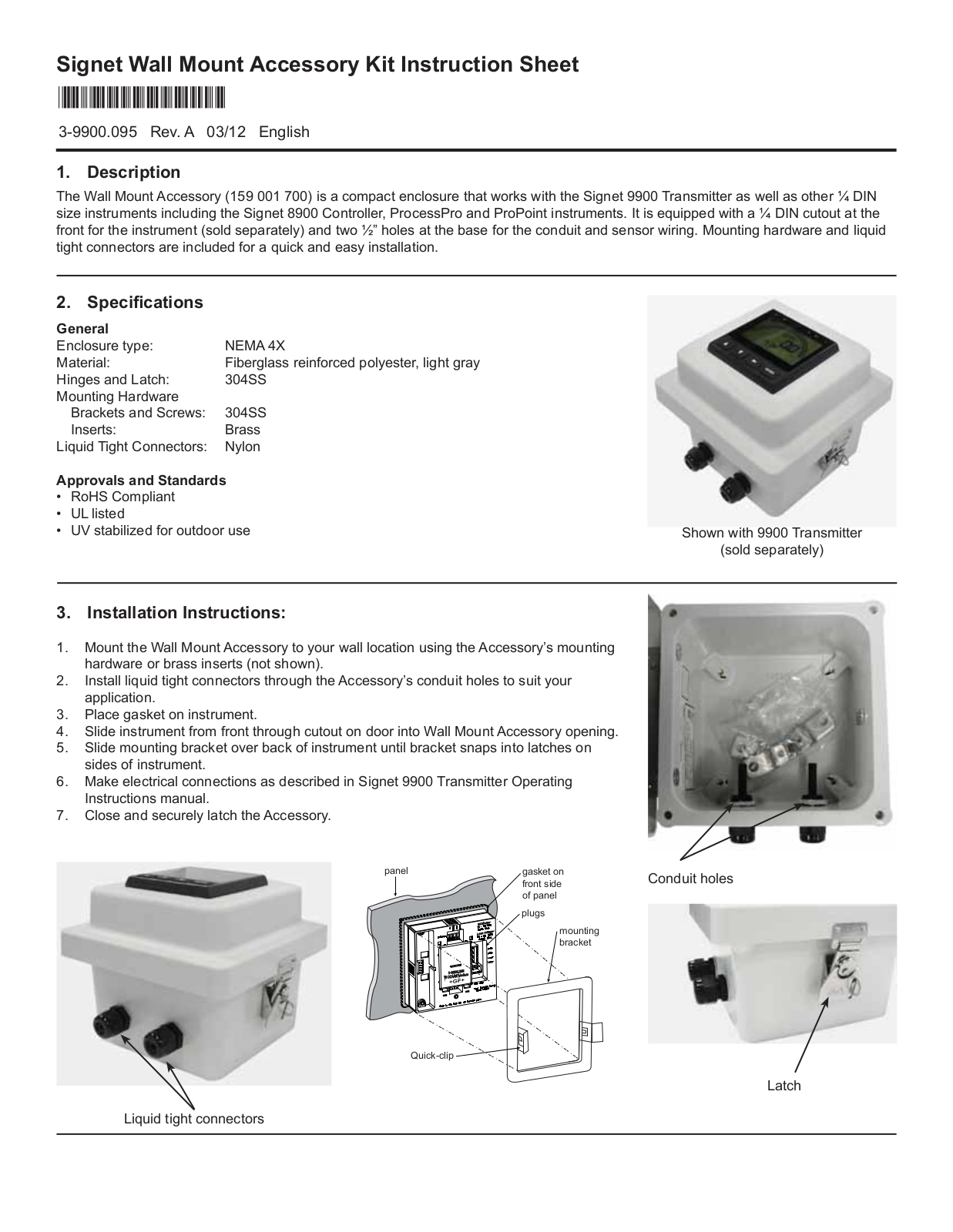 GF Signet Wall Mount Accessory Kit User Manual