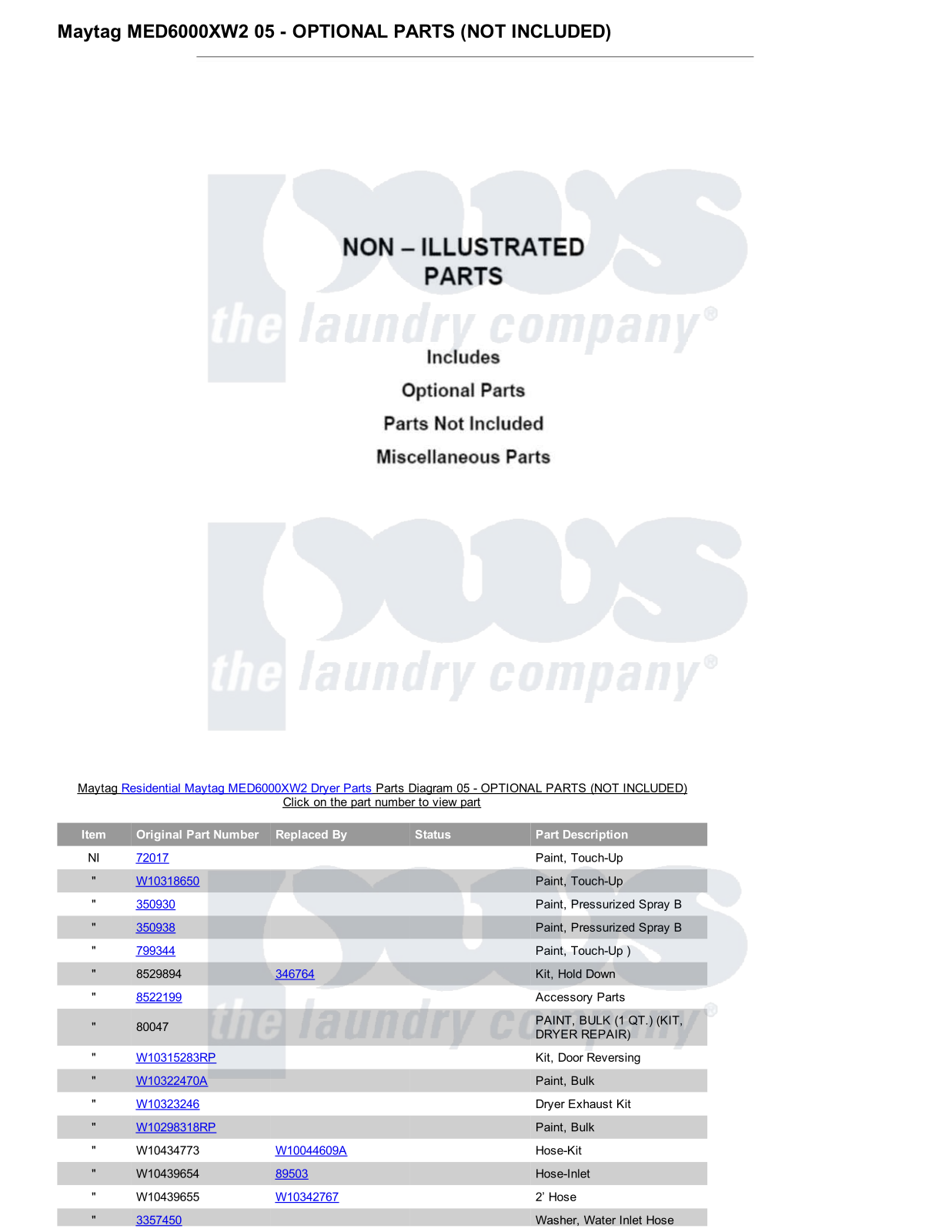 Maytag MED6000XW2 Parts Diagram