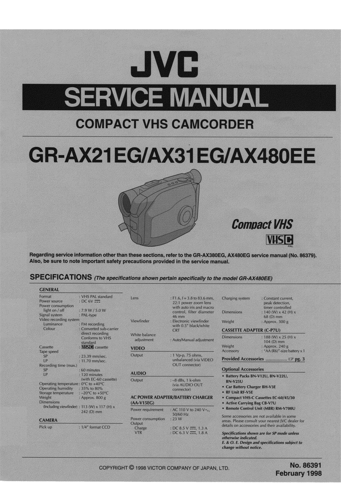 JVC GR-AX21EG-S, GR-AX31EG-S, GR-AX480EE Service Manual