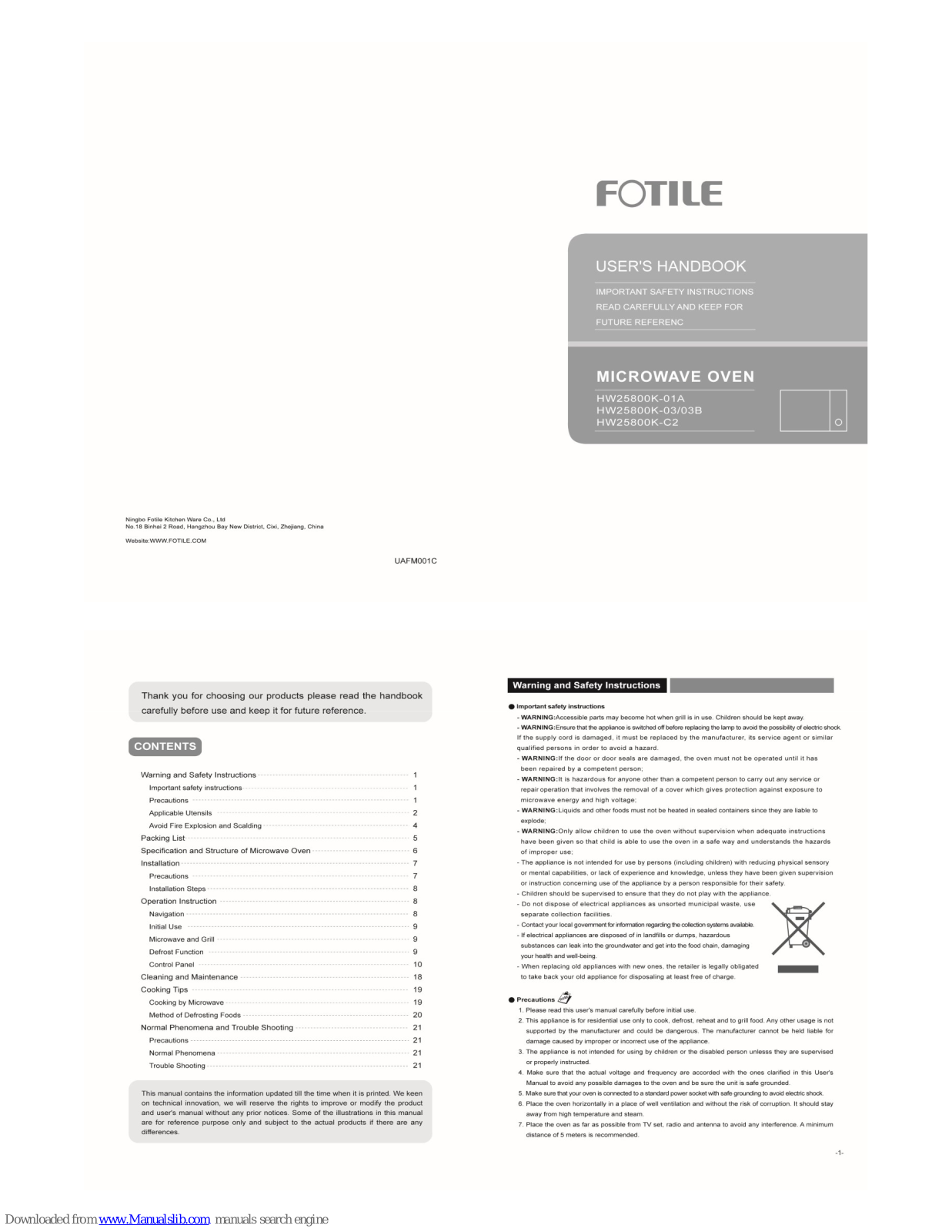 FOTILE HW25800K-01A, HW25800K-03/03B, HW25800K-C2 User's Ha