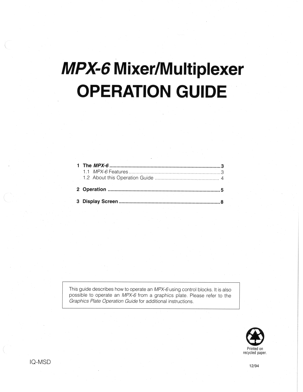 Crown MPX-6 Owners manual