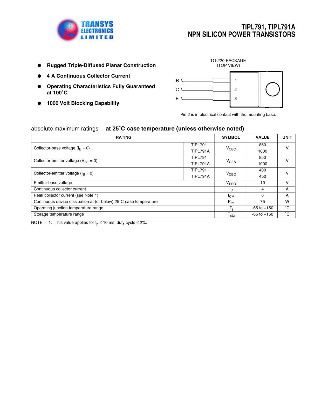 TEL TIPL791A, TIPL791 Datasheet