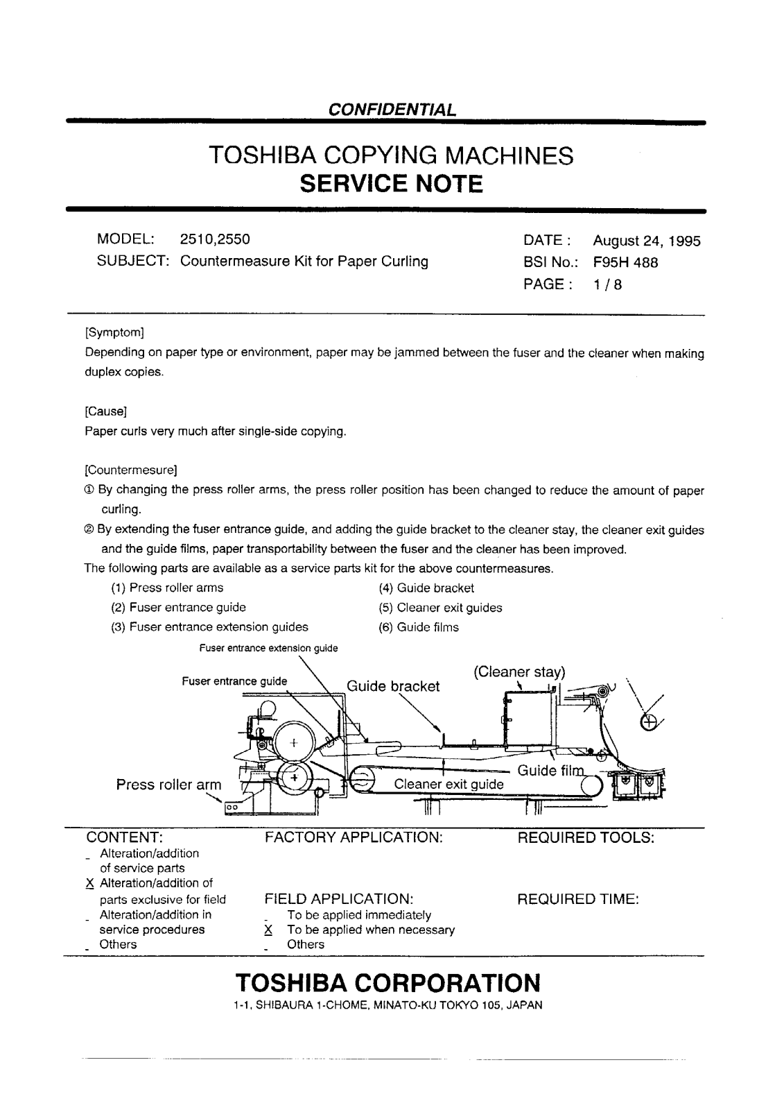 Toshiba f95h488 Service Note