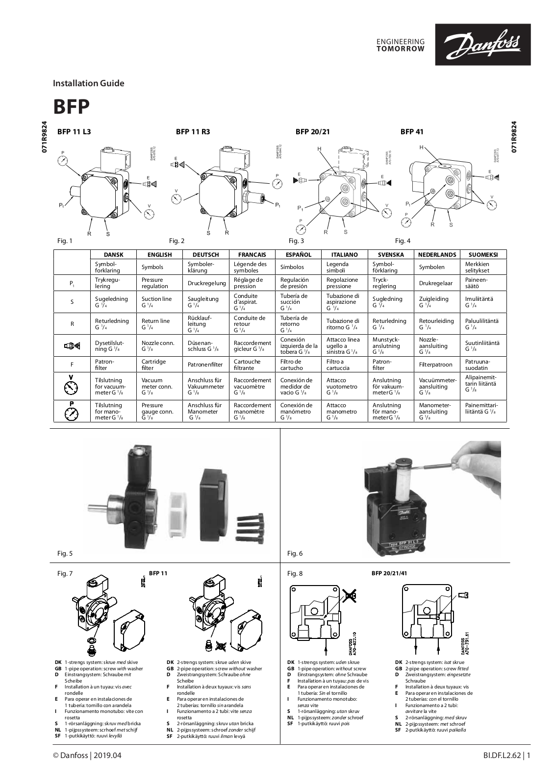 Danfoss BFP 11 L3, BFP 11 R3, BFP 20, BFP 21, BFP 41 Installation guide