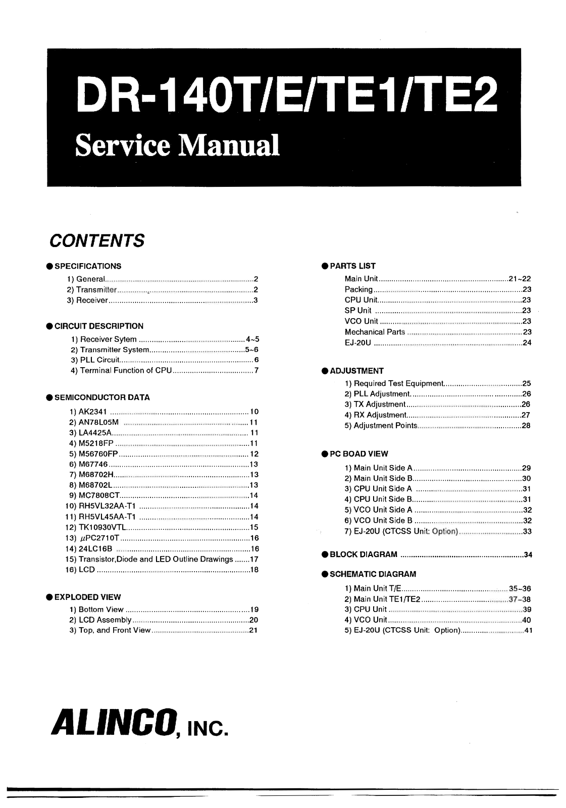 Alinco dr140T E TE1 TE2 Service Manual