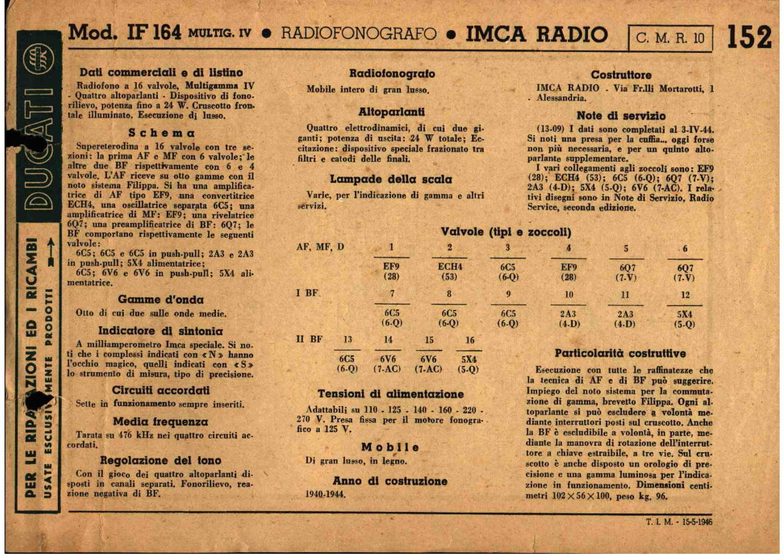 IMCA Radio if164 schematic