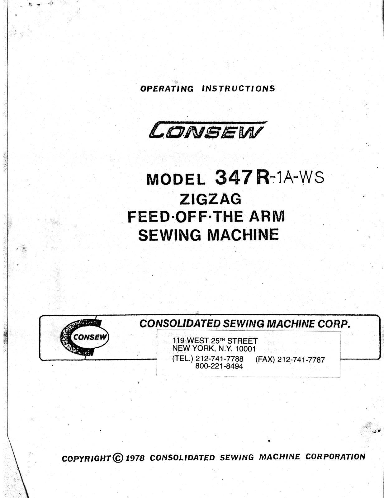 CONSEW 347R-1AWS Operating Instruction