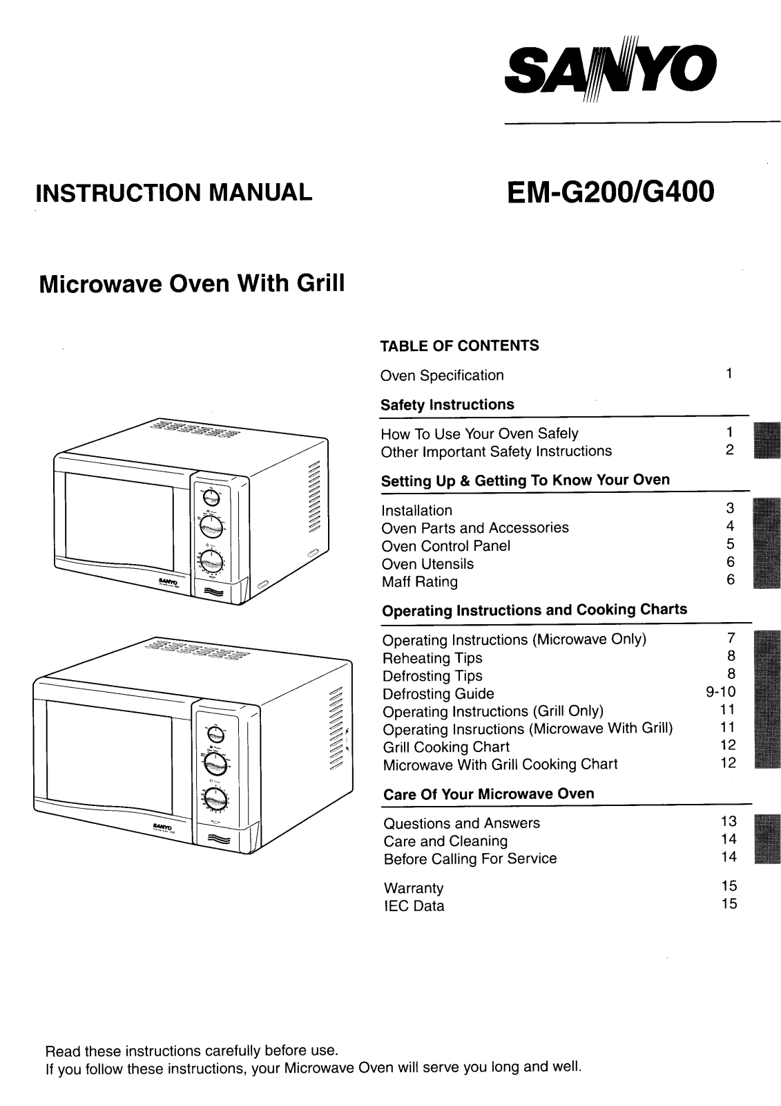 Sanyo EM-G400, EM-G200 Instruction Manual