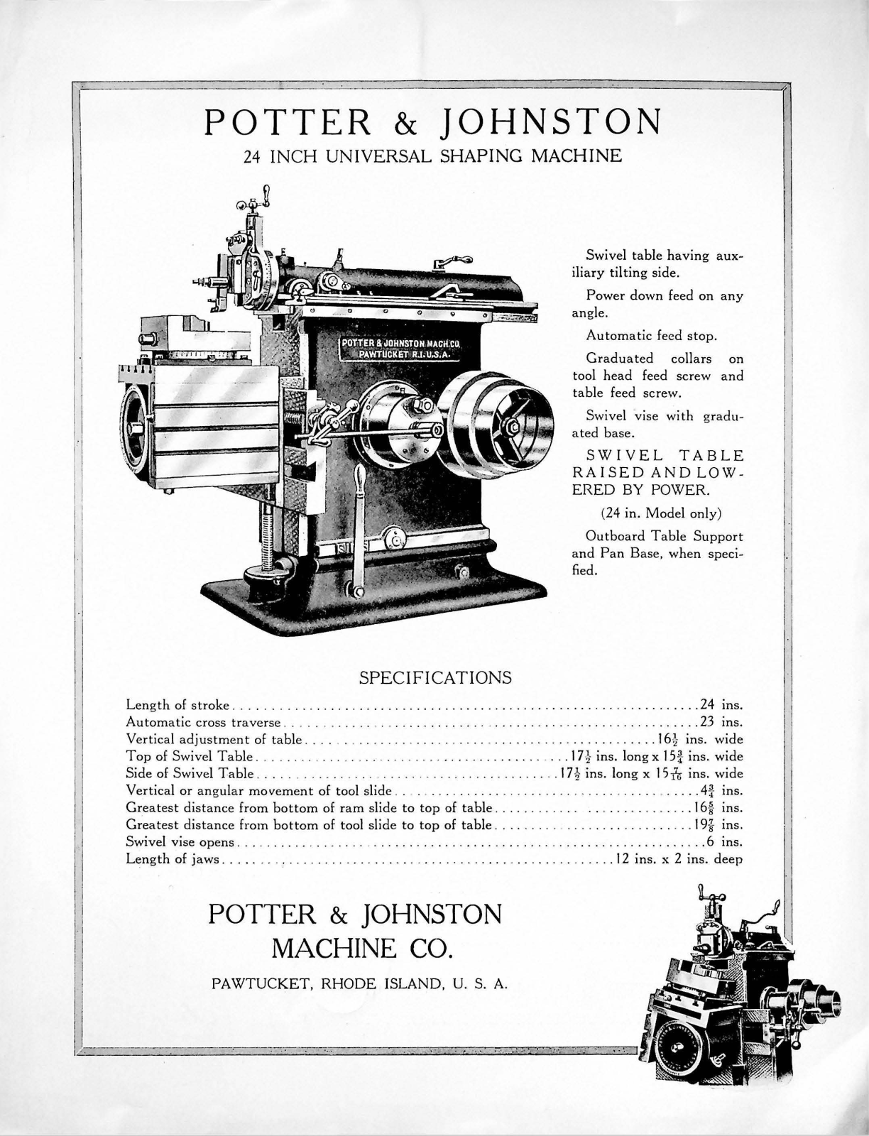 Potter & Johnston Machine 24-inch Universal Shaping Machine Shapers - ManualMachine.com