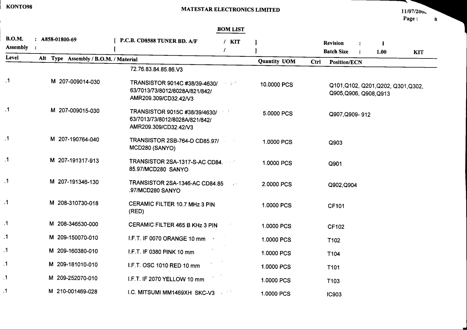 Vitek VT-3472 BOM LIST 17