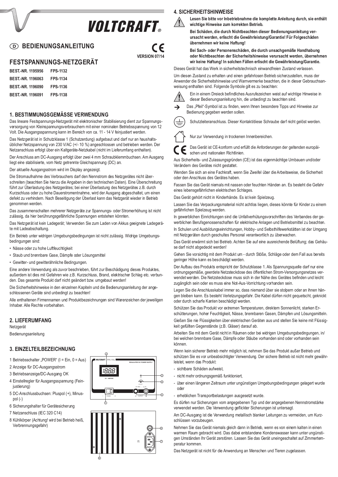 VOLTCRAFT FPS-1132, FPS-1134, FPS-1138, FPS-1136 User guide