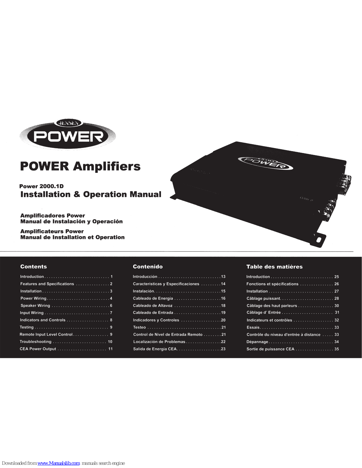 Jensen 2000.1D, Power 2000.1 D Operation Manual - ManualMachine.com