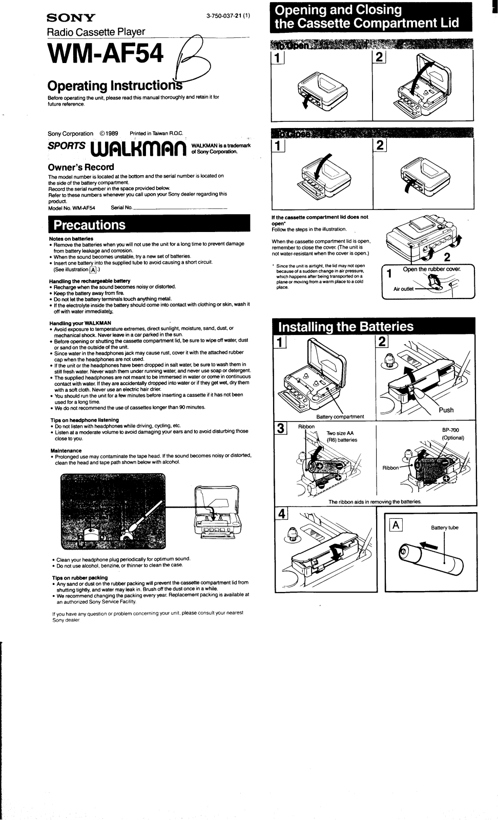 Sony WM-AF54 User Manual