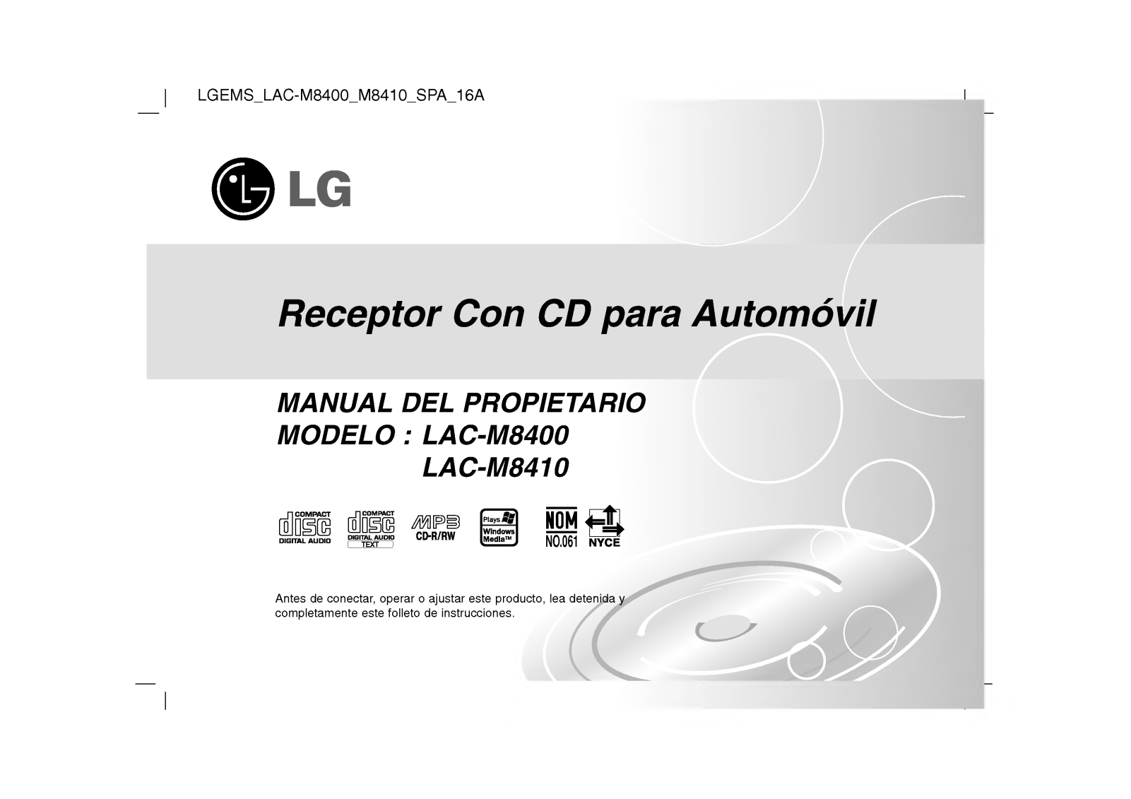 Lg LAC-M8410, LAC-M8400 User Manual