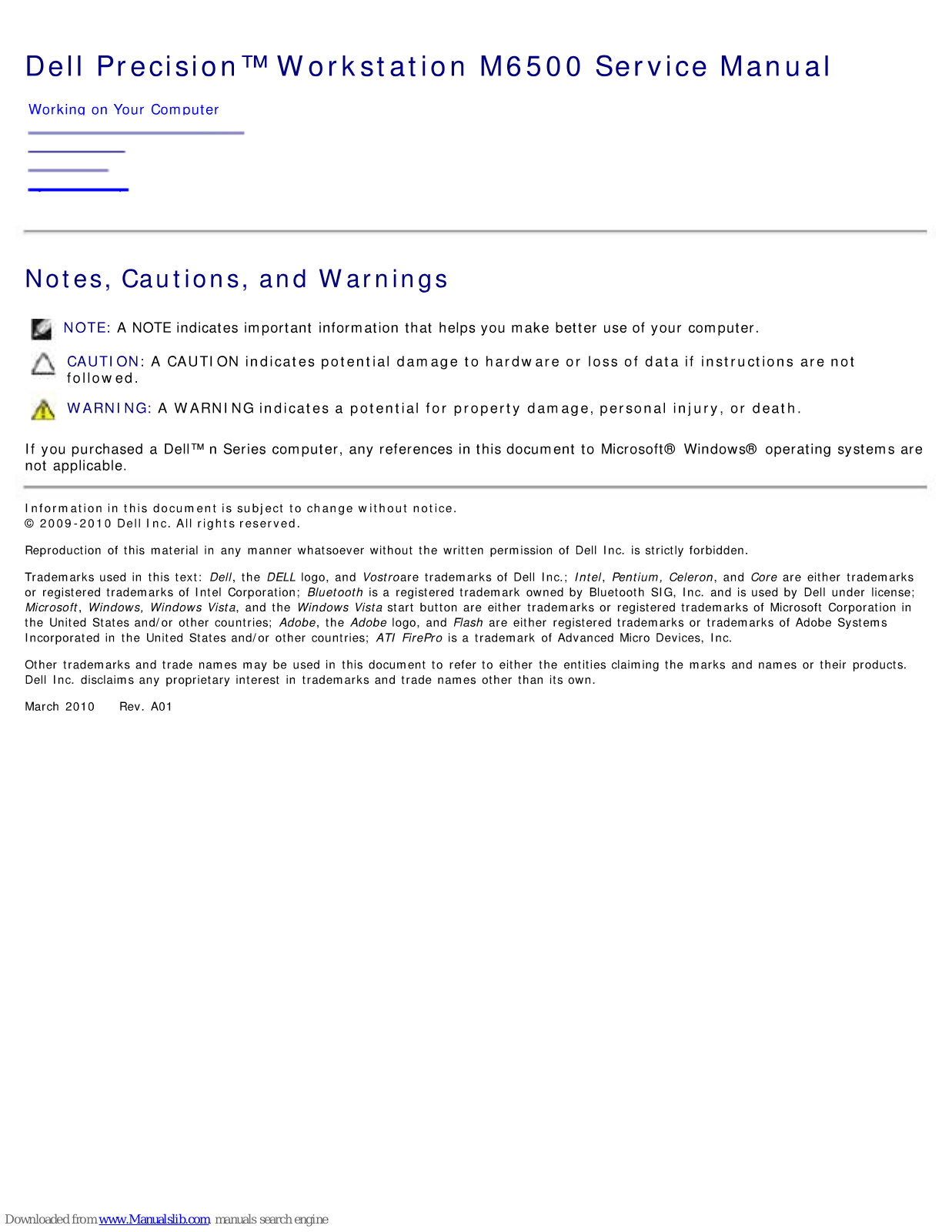 Dell Precision Workstation M6500 Service Manual