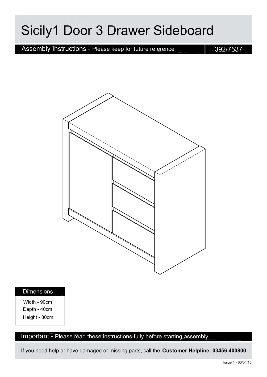 Argos 392-7537 ASSEMBLY INSTRUCTIONS