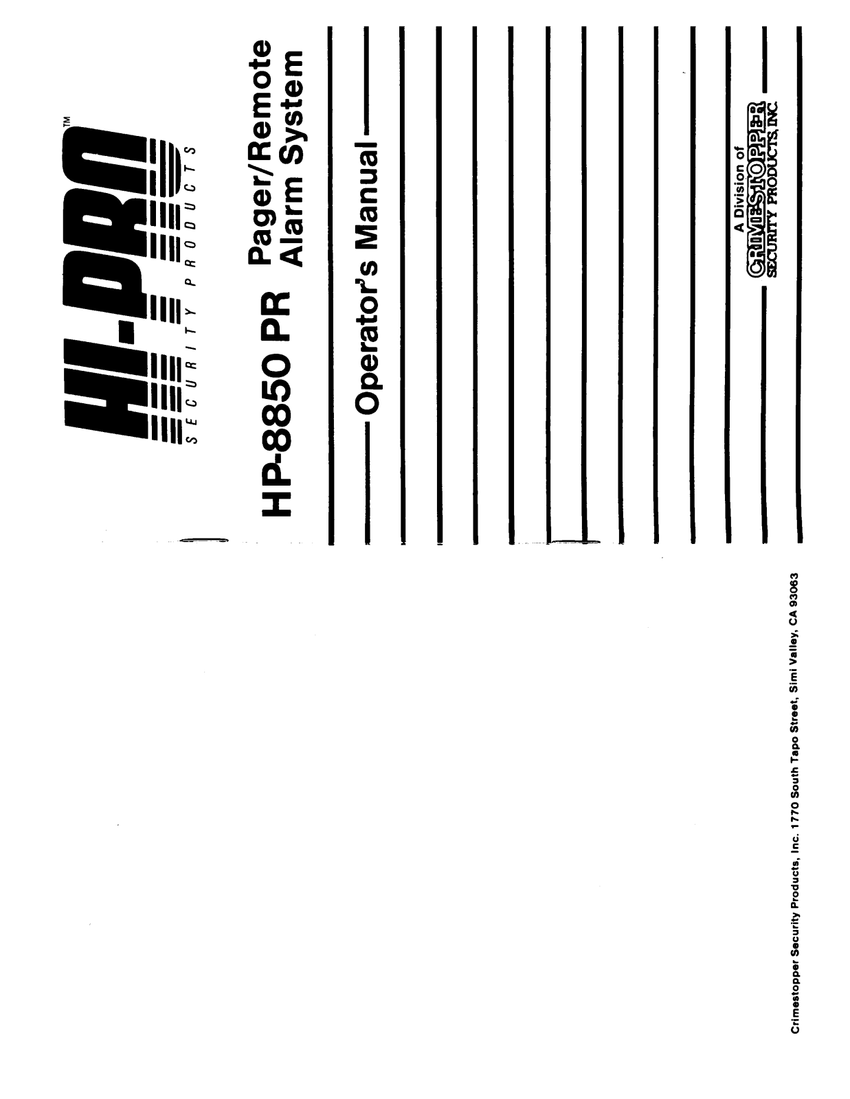 Crimestopper HP-8850PR Operator's Manual