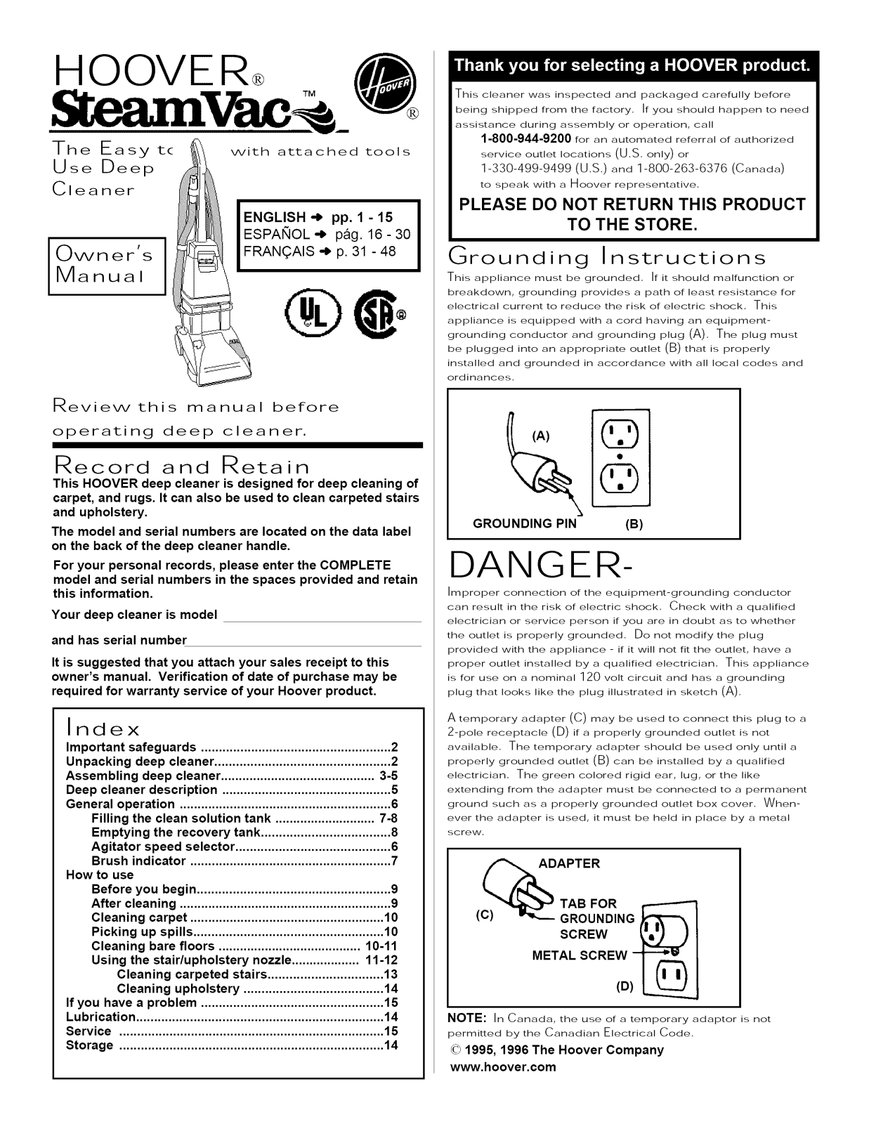 Hoover F5843-900 Owner’s Manual