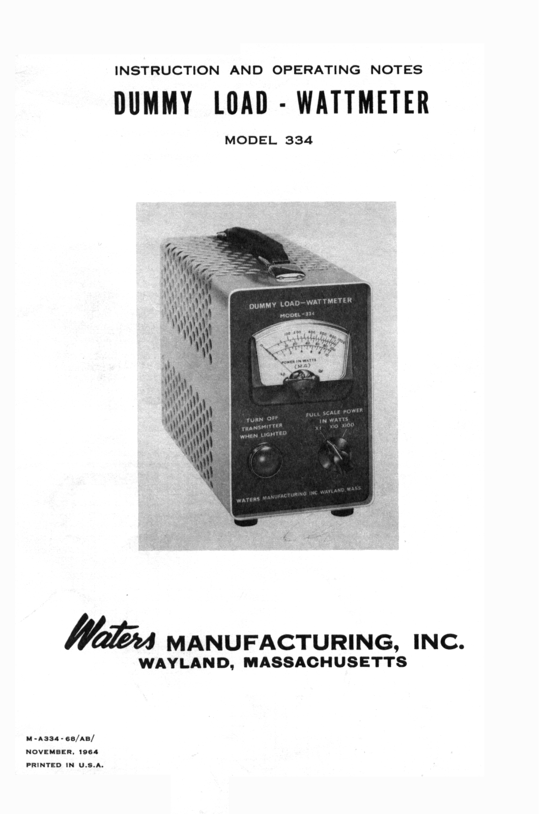 Waters Manufacturing 334 User Manual