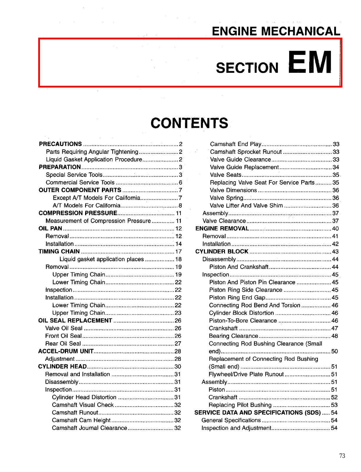 Nissan Altima Engine Mechanical  EM 1996 Owner's Manual