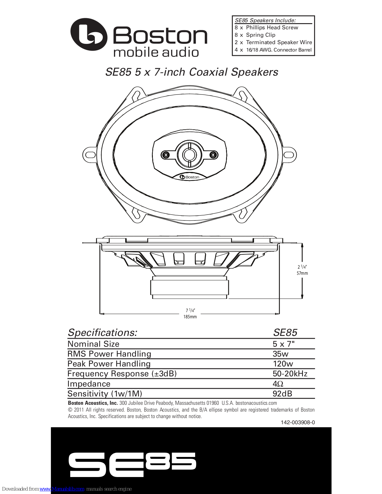 Boston Acoustics SE85 Specifications - ManualMachine.com
