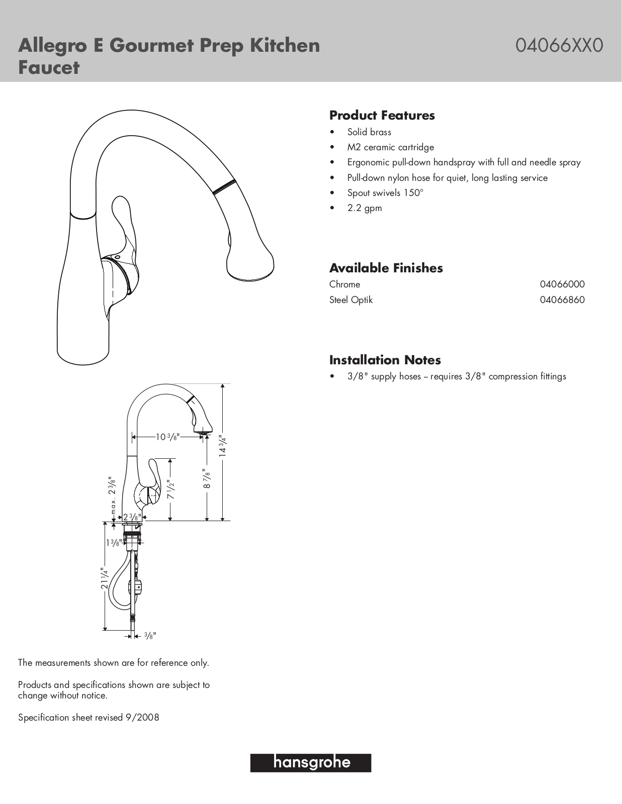 Hans Grohe 04066XX0 User Manual