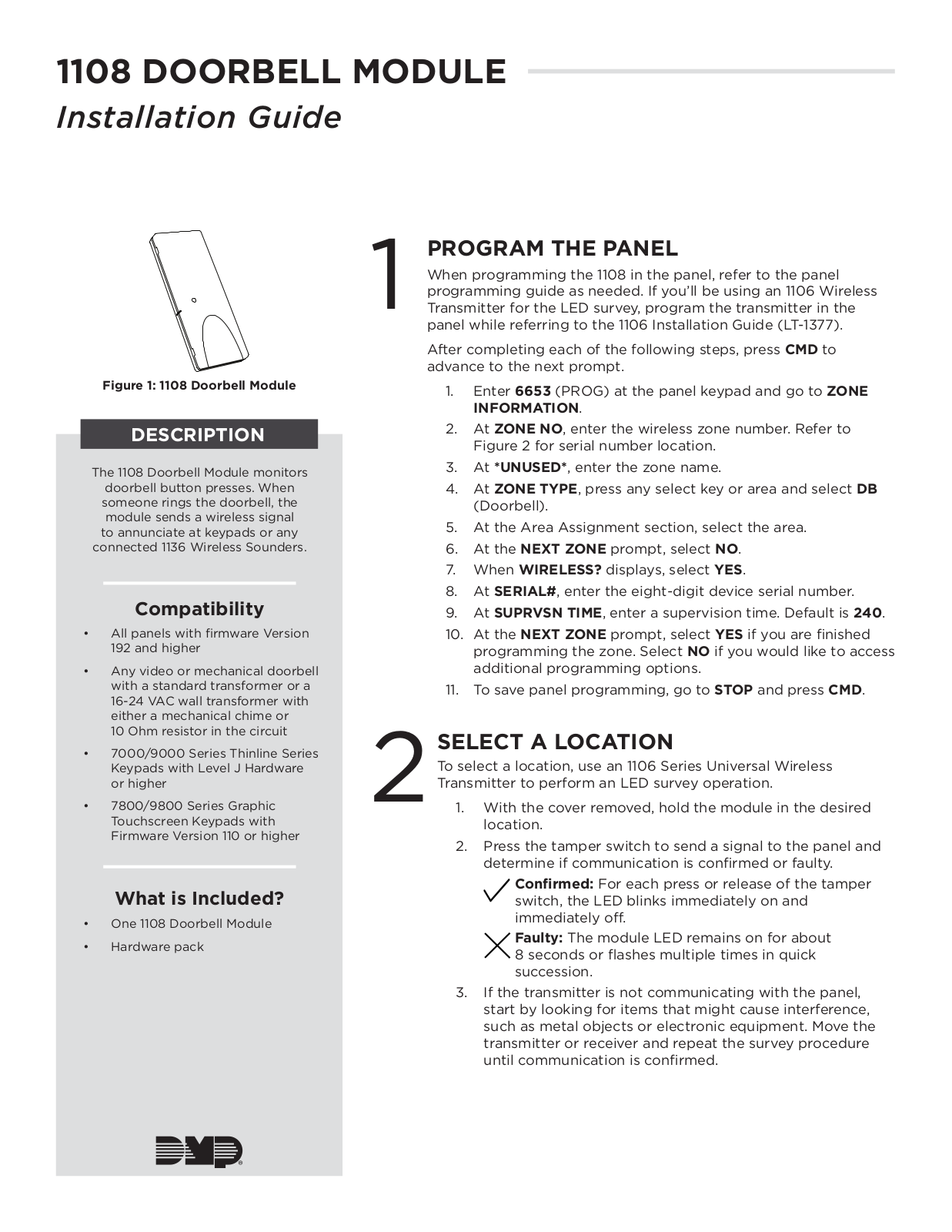 DMP Electronics 1108 Installation Manual