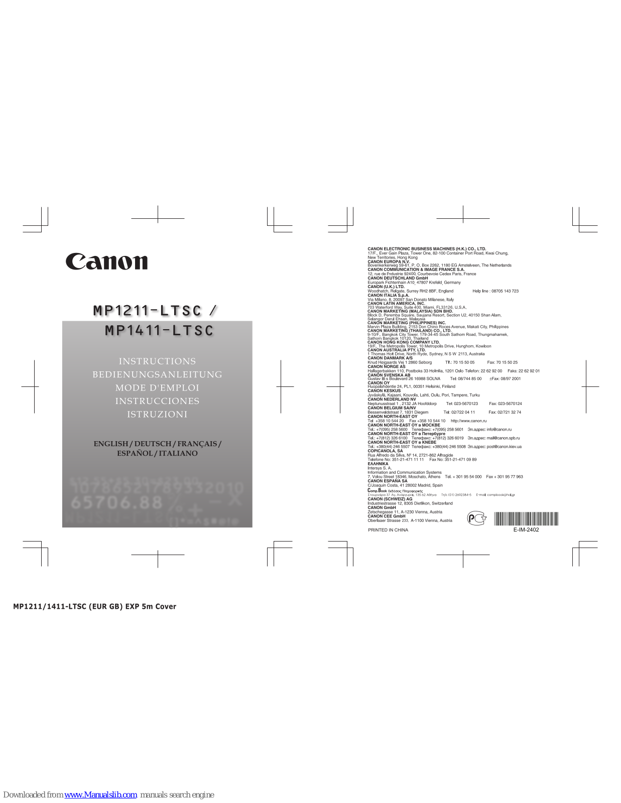 Canon MP1211-LTSC, MP1411-LTSC Instructions Manual