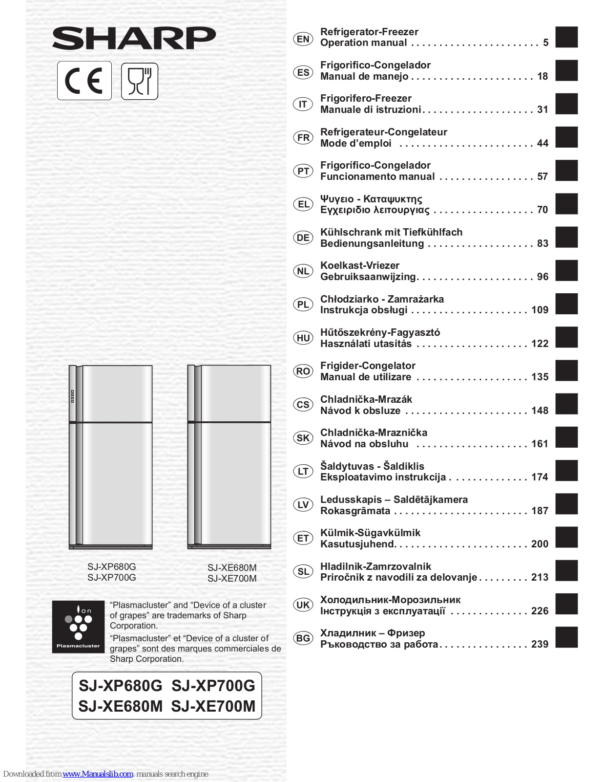 Sharp SJ-XP680G, SJ-XP700G, SJ-XE680M, SJ-XE700M Operation Manual