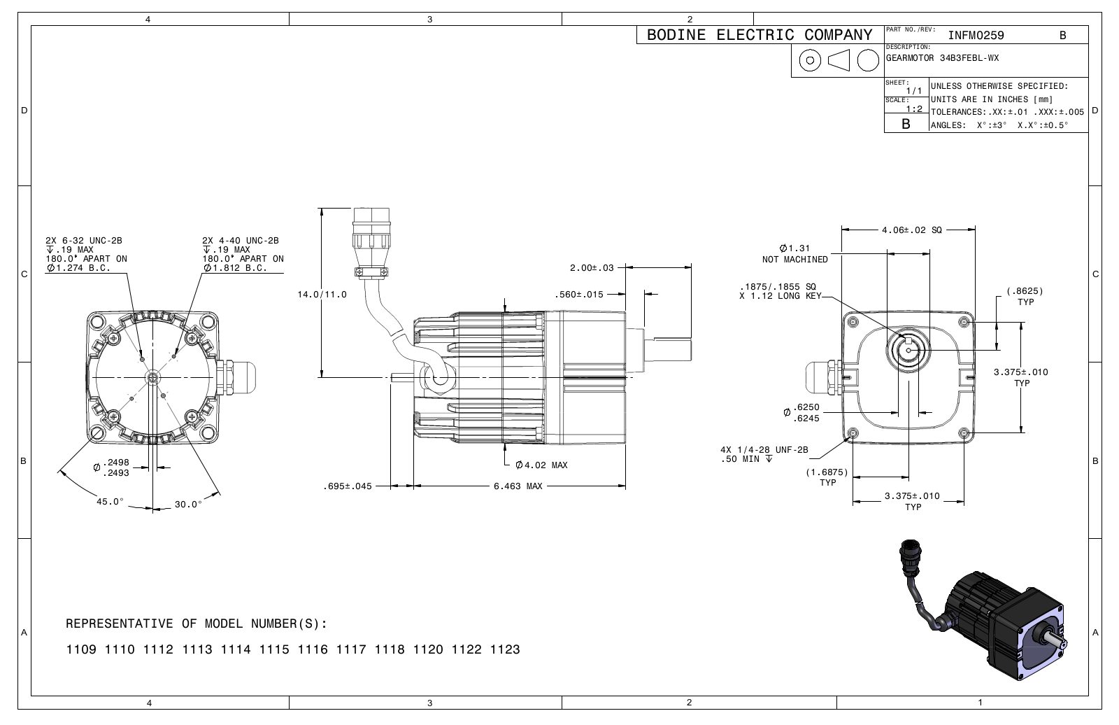 Bodine 1109, 1110, 1112, 1113, 1114 Reference Drawing